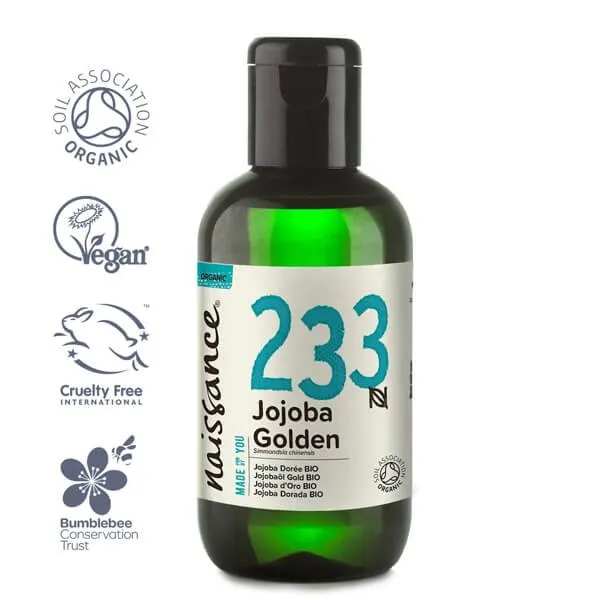 A bottle of natural jojoba oil